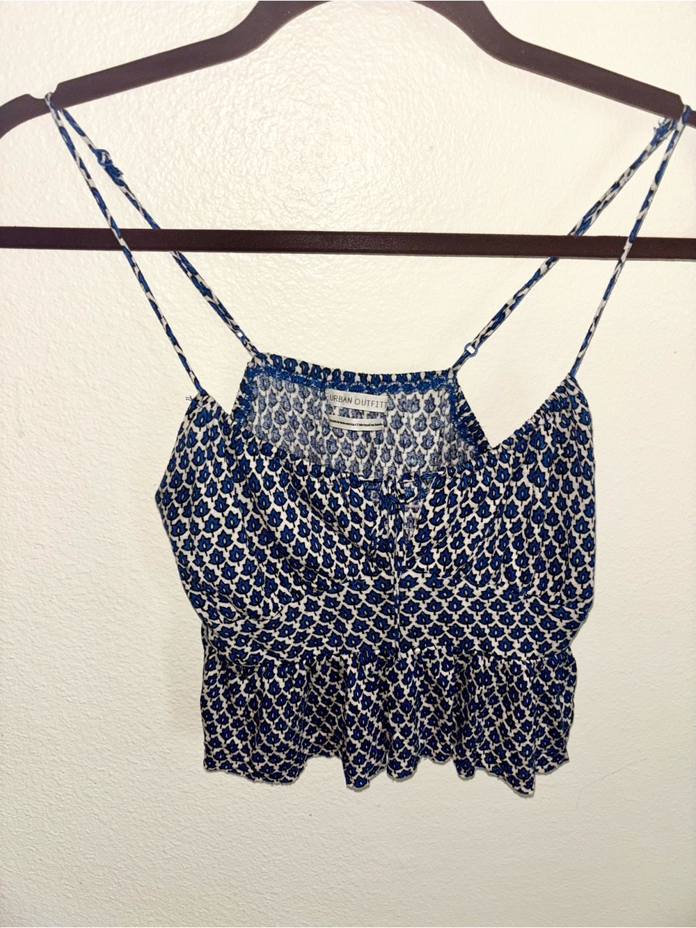 Urban Outfitters Blue Printed Spaghetti Strap Peplum Babydoll Crop Top Small S